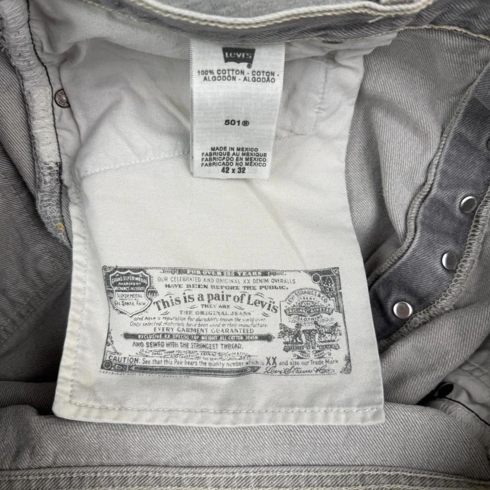 Levis 501 Mens Grey Grunge‎ Y2K Button Fly Denim Jeans 42x32 (Measures 38x30)
